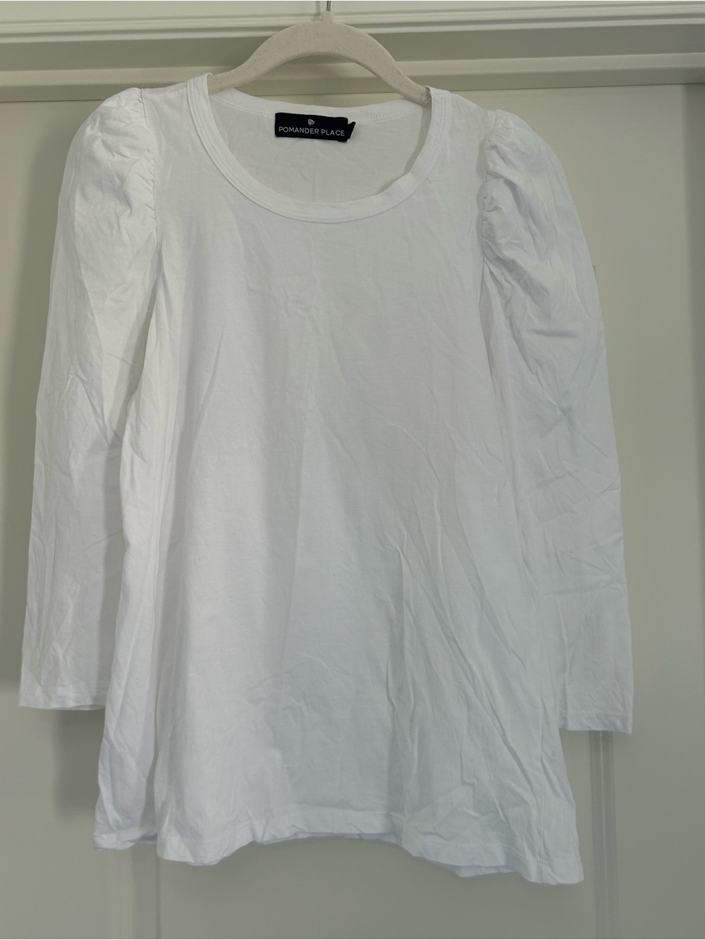 Pomander Place White Puff-Sleeve Long Sleeve Top